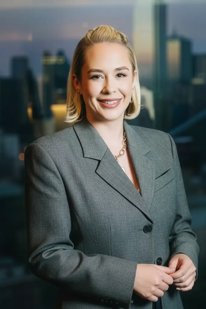 Portrait of Ashley DeLaughter the General Manager for Crown Block Steakhouse in Dallas Texas.