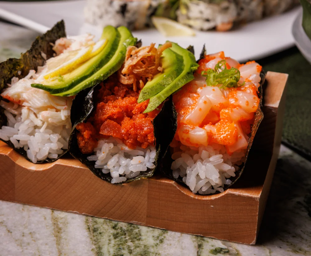 A selection of sushi handrolls at Crown Block atop Reunion Tower in Dallas TX.